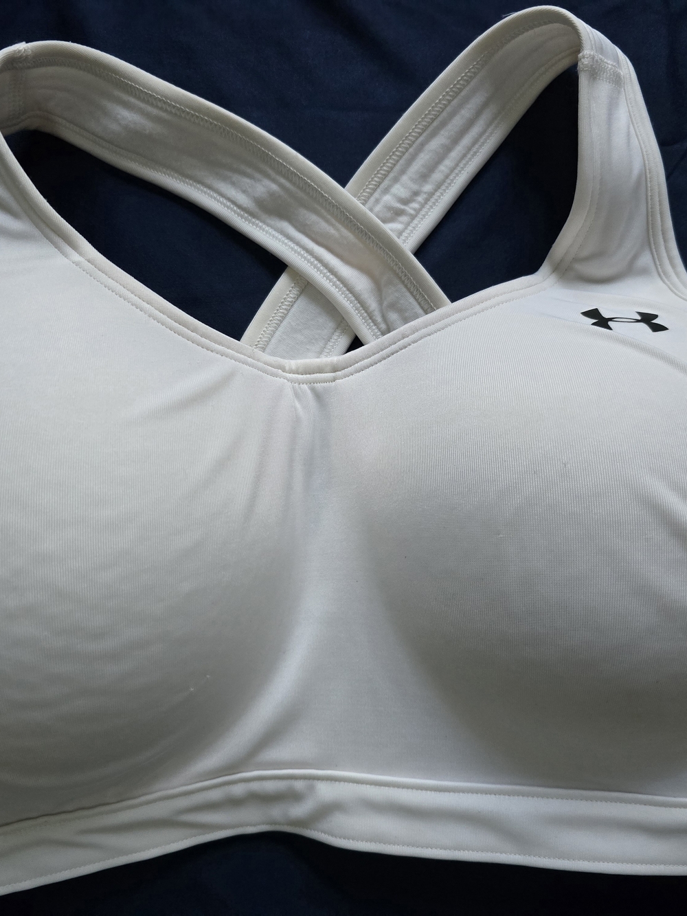 Under Armour White Cross-Back Molded-Cup Sports Bra, Like New, Size LARGE